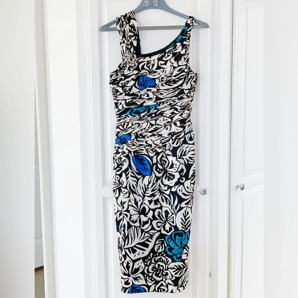 SILKS BY ST. GILLAN Vibrant Floral Abstract Leaf Print Silk Wiggle Dress - Picture 5 of 15